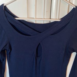 Loveappella cotton stretch blue top with keyhole back